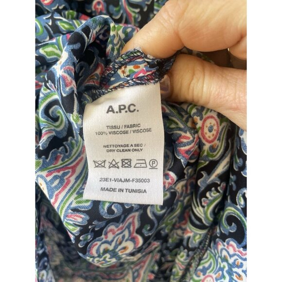 NWT A.P.C. Dress Women's Blue Paisley Print Belted Shirtdress Size 40 Medium - Picture 10 of 12